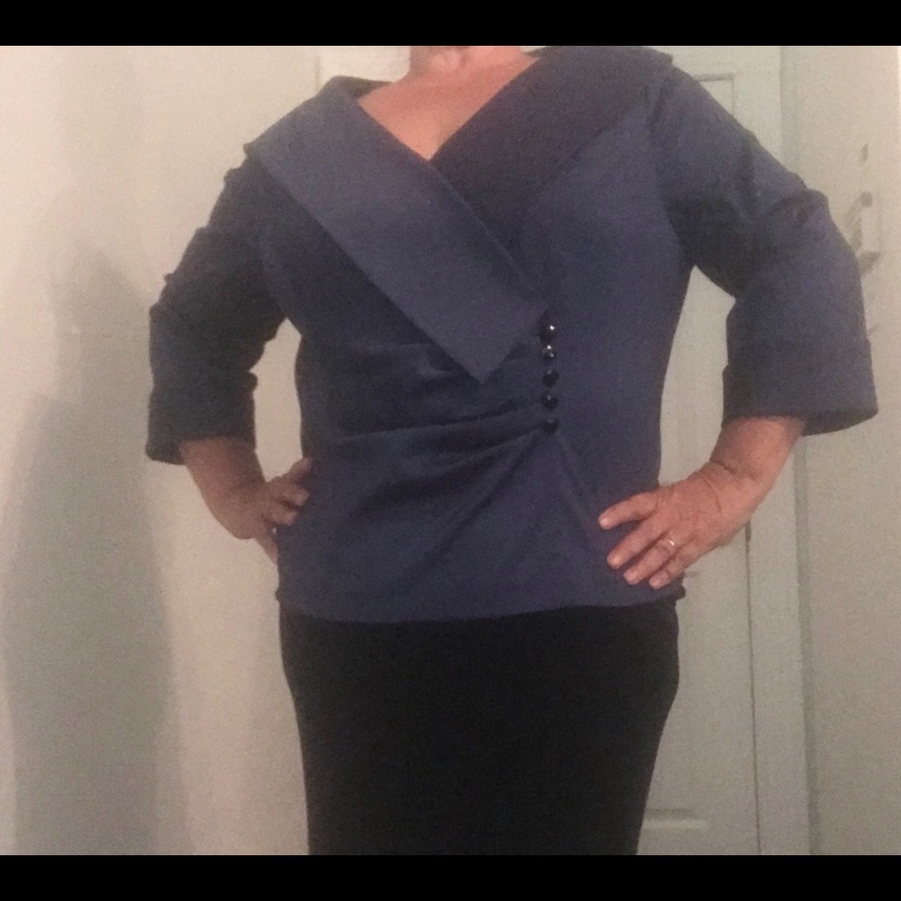 Alex Evenings Mock Wrap Formal Top Dark Blue Sz 2x